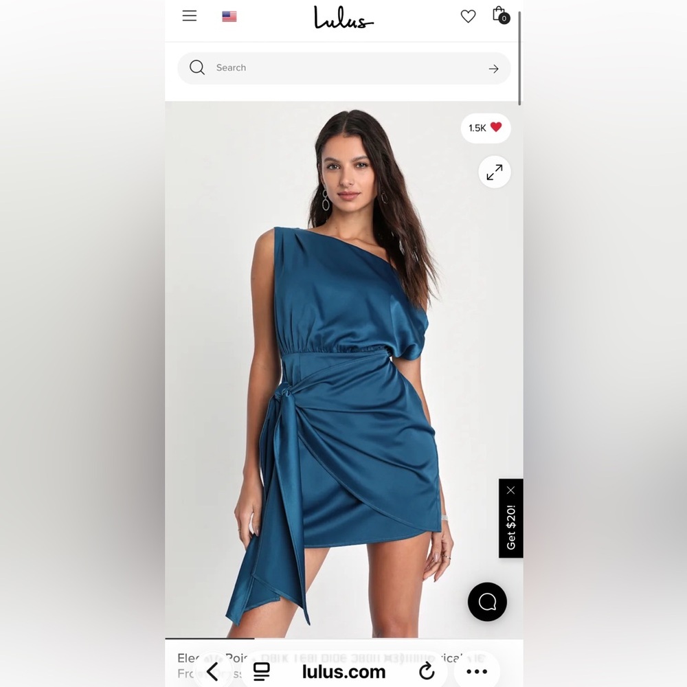 Lulu's Teal One-Shoulder Satin Mini Dress with Side Tie